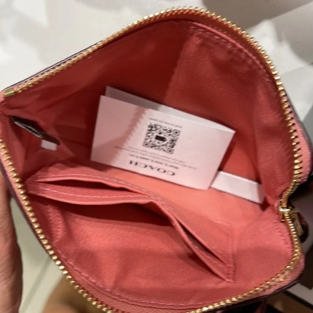 Coach Corner Zip Wristlet Gold / Pink Leather NWT